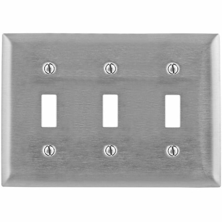 Hubbell Wiring Device-Kellems Toggle Switch Wall Plates and Box Cover, Number of Gangs: 3 Stainless Steel, Brushed Finish, Silver SS3