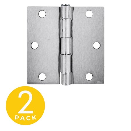 Global Door Controls 3.5 in. x 3.5 in. Brushed Chrome Full Mortise Residential Squared Hinge with Removable Pin, 2PK CP3535-US26D-2