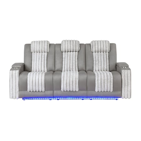 Global Furniture Usa Contemporary U8000 Grey Power Reclining Sofa W/Power Headrest, Dropdown Table W/ Wood Trim & Reading Light, & Led Light U8000-GREY-PRS W/ PHR DDT WC + LED