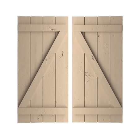 Ekena Millwork Rustic Four Board Joined Board-n-Batten Knotty Pine Faux Wood Shutters w/Z-Board, 22W x 72H, PR SHUBJZ22X72KPPR