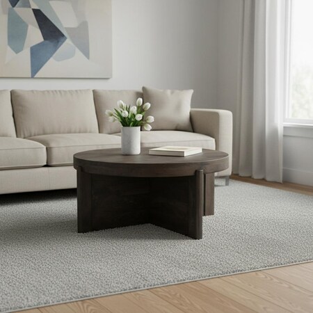 Homeroots 36" Brown Solid Wood Round Cross Legs Coffee Table 565305