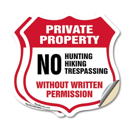 Signmission Private Property Shield Sign No Hunting, 6 inch X 6 inch, Vinyl Decal, 2PK SHI-D-2PACK-6-445