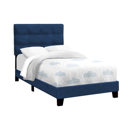 Monarch Specialties Bed, Twin Size, Upholstered, Bedroom, Frame Only, Youth, Teen, Juvenile, Blue Velvet, Transitional I 5918T