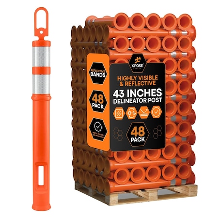 Xpose Safety 48 Pack 42in Ring Loop Orange Traffic Delineator Post, 48PK DLR-ORG-42-48-X
