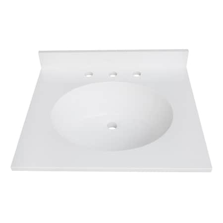 Kingston Brass 25" x 22" Solid Surface Vanity Top with Oval Sink, 8" Faucet Drillings, Glossy White KVPB2522A38