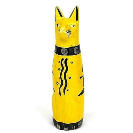 Smolart Handcrafted Soapstone Sitting Cat Sculpture- Yellow - 5 in. KSASCAT-Y