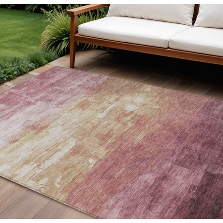 Homeroots 9' X 12' Mauve And Pink Striped Washable Indoor Outdoor Area Rug 610905