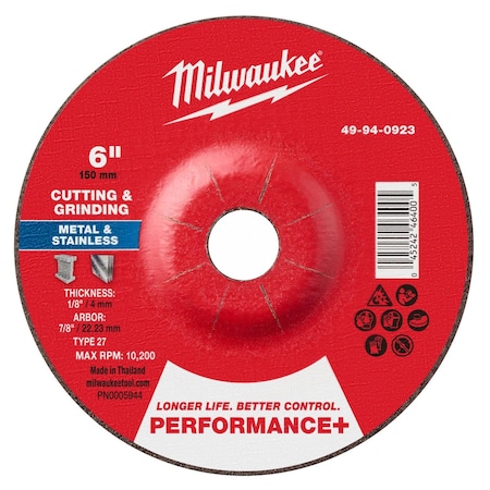 Milwaukee Tool Cut-Off & Grinding Wheel, 6" dia. 49-94-0923