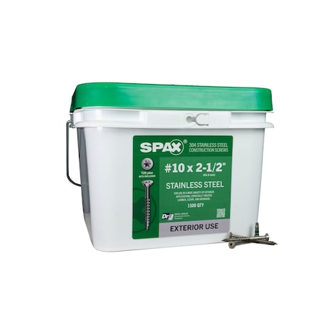 Spax #10 x 2-1/2 in Exterior Stainless Steel Wood Deck Screws Flat Head T-Star Plus Bulk Pail, 1500PK 3197000500600