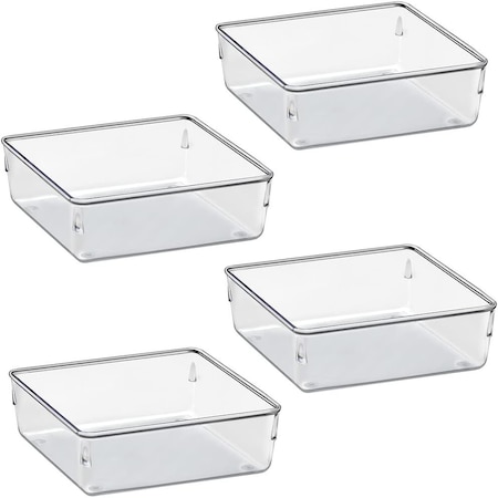 Acrimet Drawer Organizer Modular, Box Tray Storage Bins ( 4 Pieces) (Clear Crystal Plastic), 4PK 973.4