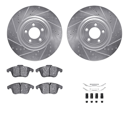 Dynamic Friction Co DFC Rotors-Drilled & Slotted-Silver w/ EURO 5000 Ceramic Brake Pads Incl Hdw 7612-20015
