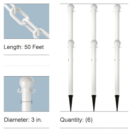 Mr. Chain White Heavy Duty Ground Poles and Chain Kit 70501-6