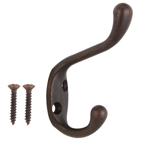 Prosource Coat and Hat Hook, 22 lb, 2-Hook, 1-1/64 in Opening, Zinc, Venetian Bronze H6271007VB3L-PS