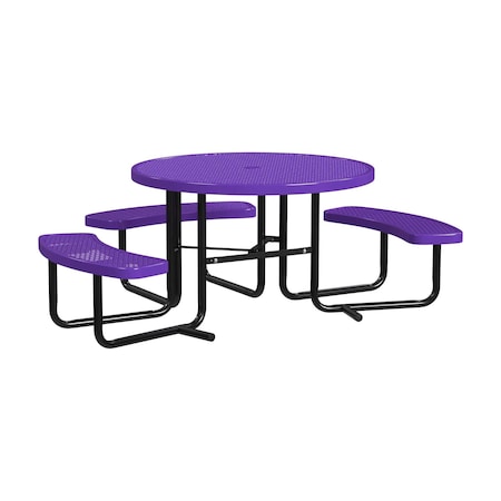 Leisure Craft 46" Round ADA Accessible Outdoor Picnic Table with 3 Bench Seats, Purple T46ROP-ADA-PURPLE