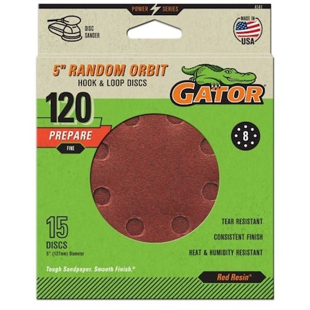 Gator Sanding Disc, 5 in Dia, 120 Grit, Fine, Aluminum Oxide Abrasive, Vented 4141