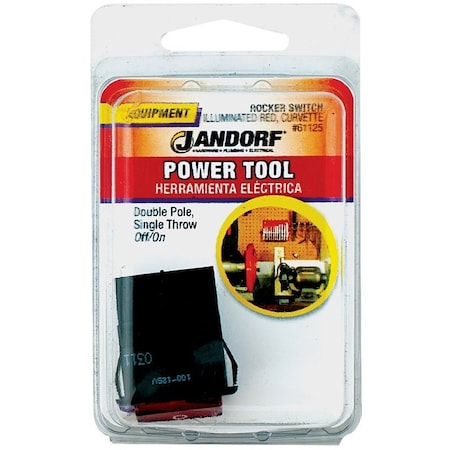 Jandorf Rocker Switch, 15/20 A, 125/250 V, DPST, Tab Terminal, Black/Red 61125