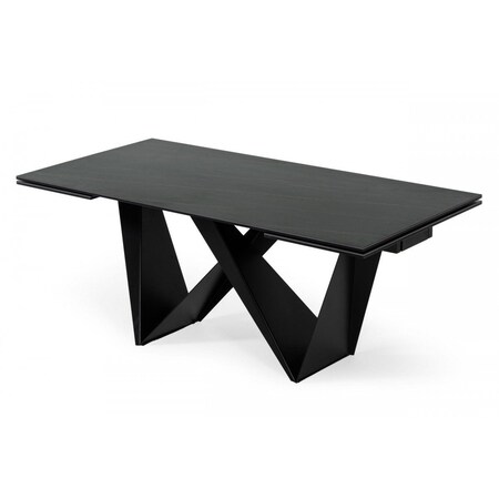 Homeroots 107" Black Rectangular Ceramic And Metal Self-Storing Leaf Dining Table 487886