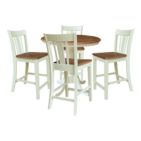 Whitewood Industries Rectangular Fixed Top Extension Pedestal Dining Table W/ 4 Counter Height Stools, 36 in W, 48 in H K79-36RXT-6B-S102-4