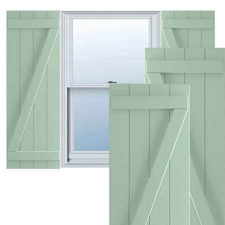 Ekena Millwork True Fit PVC, Four Board Joined Board-n-Batten Shutters w/Z-Bar, Seaglass , 21 1/2W x 49H, PR TFP102BBF21X049SG