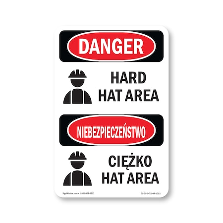 Signmission OSHA Sign, Hard Hat Area Bilingual, 10in X 7in, 7" W, 10" H, Hard Hat Area, D-710-VP-1292 OS-DS-D-710-VP-1292