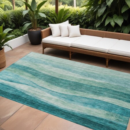 Homeroots 8' X 10' Teal Blue And Aqua Abstract Washable Indoor Outdoor Area Rug 604998