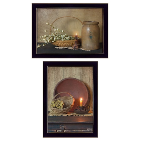 Homeroots Set Of Two Candle Light and Flowers 3 Black Framed Print Wall Art, 2PK 407120