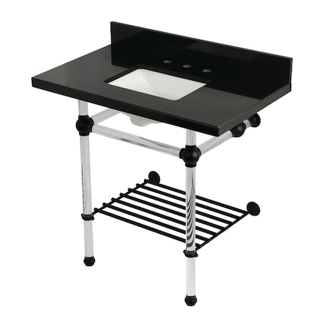 Kingston Brass 36-Inch Black Granite Console Sink with Acrylic Legs and Shelf, 8-Inch, 3-Hole KVPK36KASQB0