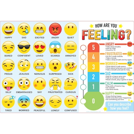 Ashley Productions Placemat Studio Smart Poly How Are You Feeling Learning Placemat, 13'' x 19'', Single Sided, 10PK 95709