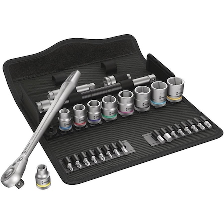 Wera 8100 SB 11 Zyklop Metal Ratchet Set with switch lever, 3/8 in drive, imperial, 29 pieces 5004051001