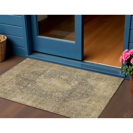 Homeroots 3' X 5' Brown And Beige Medallion Washable Indoor Outdoor Area Rug 616448