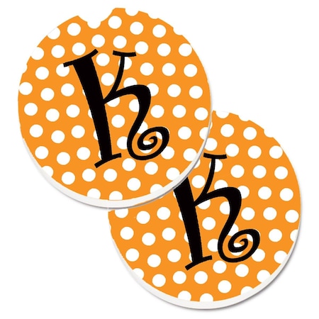Carolines Treasures Monogram Initial K Orange Polkadots Set of 2 Cup Holder Car Coaster CJ1033-KCARC
