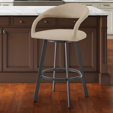 Homeroots 26" Beige and Black Faux Leather and Iron Low Back Counter Height Swivel Bar Chair 569180