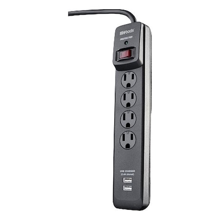 Southwire Surge Protector, Black, 4 in, 4 Outlets 41304