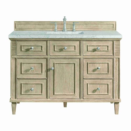 James Martin Vanities Lorelai 48'' S Vanity, Whitewashed Oak w/ Jasmine Pearl Silestone Top w/FreePower Wireless Charger 424-V48-WWO-FEJP