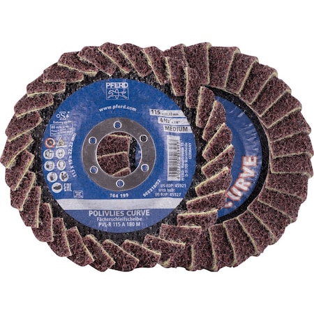 Pferd PFERD Flap Disc, PVL-R, POLIVLIES CURVE, 4-1/2in x 7/8, Medium, Aluminum oxide 45921