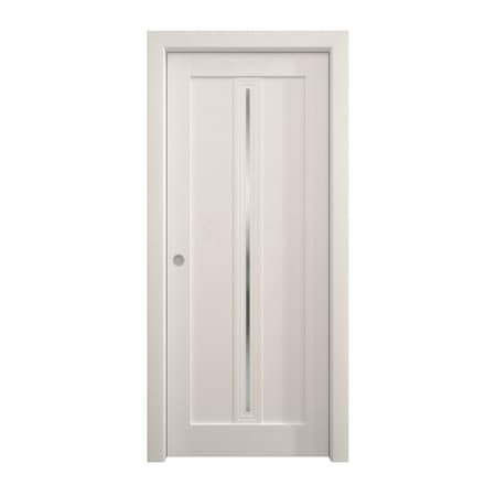 Sartodoors Sliding Pocket Door 18 x 84 inches, Ego 5014 Painted White Oak, Kit Rail Hardware, Solid Wood Int EGO5014PD-PWO-18