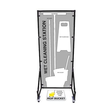 5S Supplies Housekeeping Shadow Board Broom Station V15, Gray / White, BO + Stand HSB-V15-GRAY/WHITE-BO-STAND