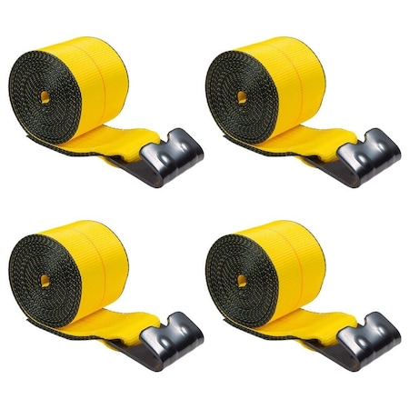 Mytee Products 4PK Winch Straps 4inx 20ft Yellow Heavy Duty Tie Down w/Flat Hooks WLL# 5400 lbs, 4PK WS420x4