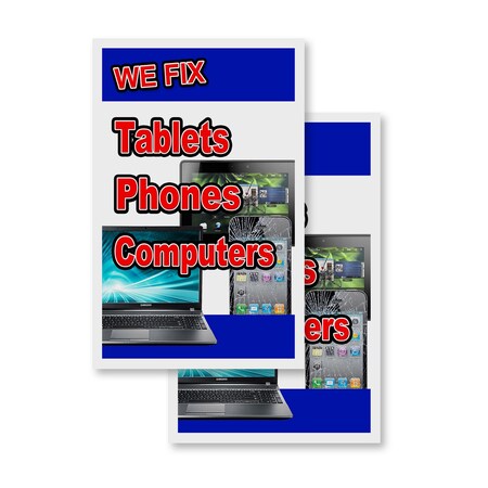 Signmission We Fix Tablets Phones Computers, Vinyl Decals Only 24 Inch x 36 Inch, Vinyl Decal, 2PK DSB-2436-2PACK-WeFixTabletsPhonesCompute