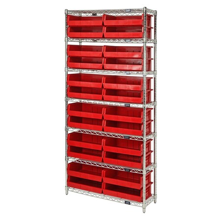Quantum Storage Systems WIRE SHELVING UNIT W/24 RED BINS WR7-245RD