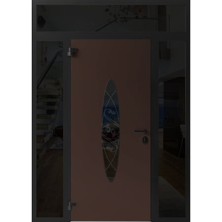 Vdomdoors Front Exterior Prehung Steel Door Ronex1277 Brown 2 Sidelight and Transom Window Sidelite Entry RONEX1277EXD-BRW-W14+36+14xH80+16-RH-I