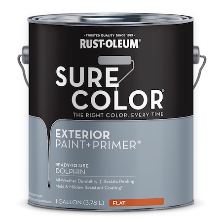 Rust-Oleum Sure Color Exterior Paint and Primer, Water, Flat, Dolphin, 1 gal Can, 400 sq-ft/gal Coverage Area 394673