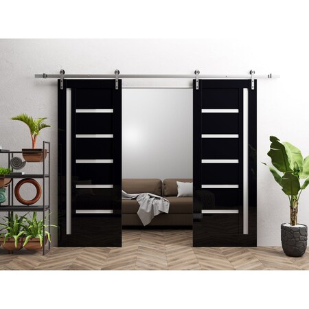 Sartodoors Double Barn Door 48x80 inches Black Solid Core Modern Interior QUADRO4088DB-S-GLB-48