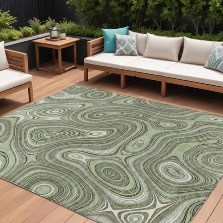 Homeroots 8' X 10' Artichoke Green And Ivory Geometric Washable Indoor Outdoor Area Rug 631362