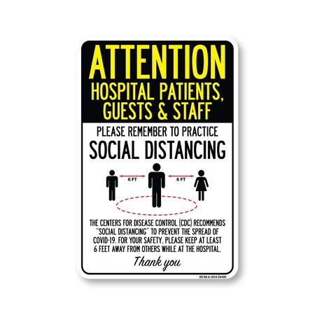 Signmission Public Safety, Hospital Patients Guests And Staff Social Distancing, 14in X 10in, OS-NS-A-1014-25400 OS-NS-A-1014-25400