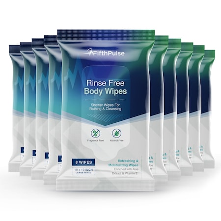 Fifthpulse Large Adult Bathing Wipes Body Cleansing, No Rinse Shower Bath Wipes, 10-Pack's of 8 Count, 80PK FMN100676