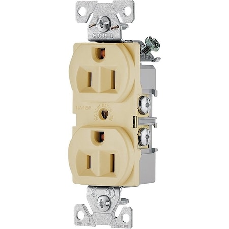 Eaton Wiring Devices Duplex Straight Blade Receptacle, 5-15R, 15 A, 125V AC, 2 Pole, 3 Wire, Flush Mount, Grounded BR15V