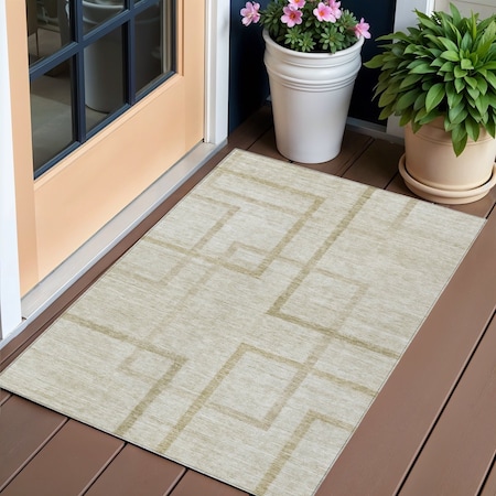 Homeroots 3' X 5' Beige Tan And Taupe Geometric Washable Indoor Outdoor Area Rug 588394