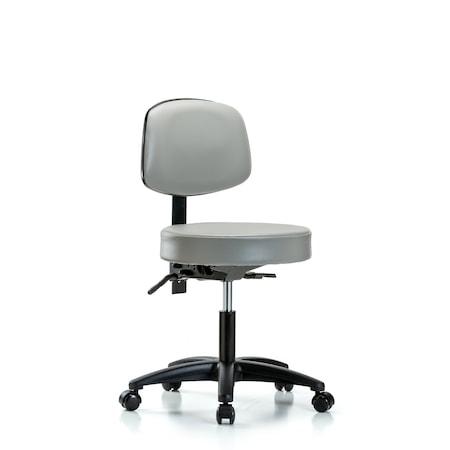 Blue Ridge Ergonomics Vinyl Stool, Back, Desk, Tilt, Casters, Sterling BR-VDHST-RG-T1-RC-8840