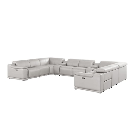 Homeroots Ash Gray Leather Modular U Shaped Ten Piece Corner Sectional With Console 643934